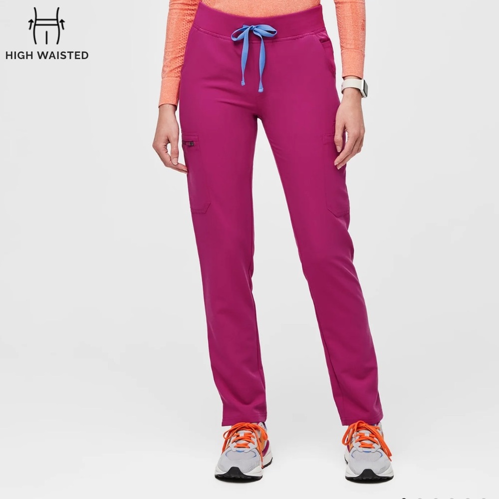 FIGS scrub high waisted Yola skinny pants - Raspberry sorbet medium